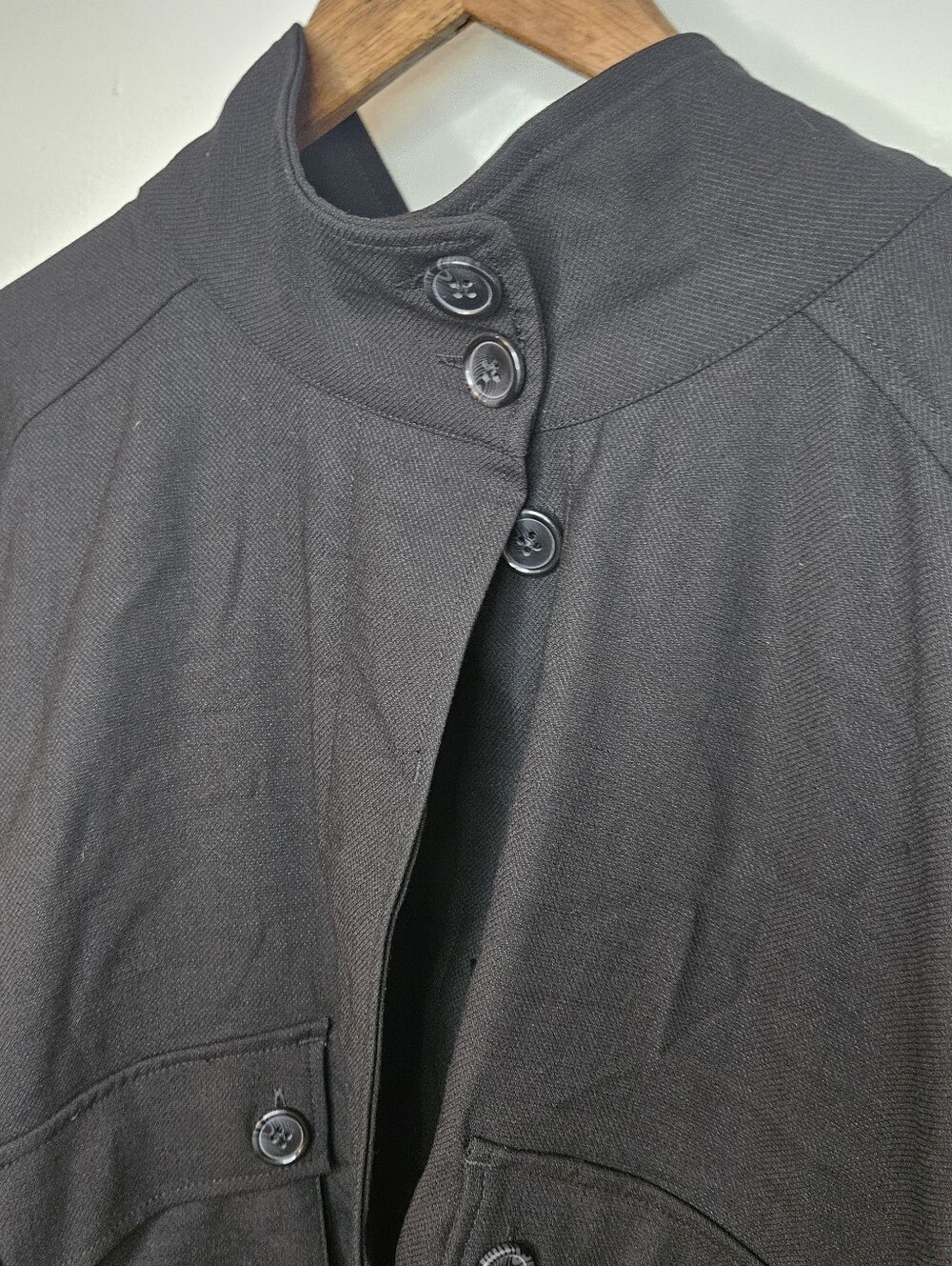 Black Funnel Neck Button Jacket